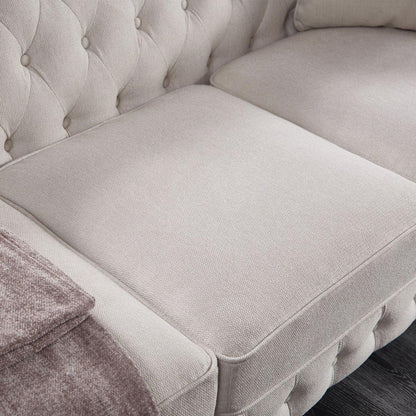 Chesterfield sofa beige linen fabric (Beige)