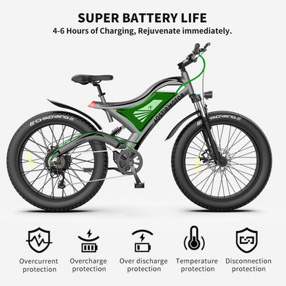 26" 750W Electric Bike Fat Tire 48V 15AH Removable Lithium Battery for Adults