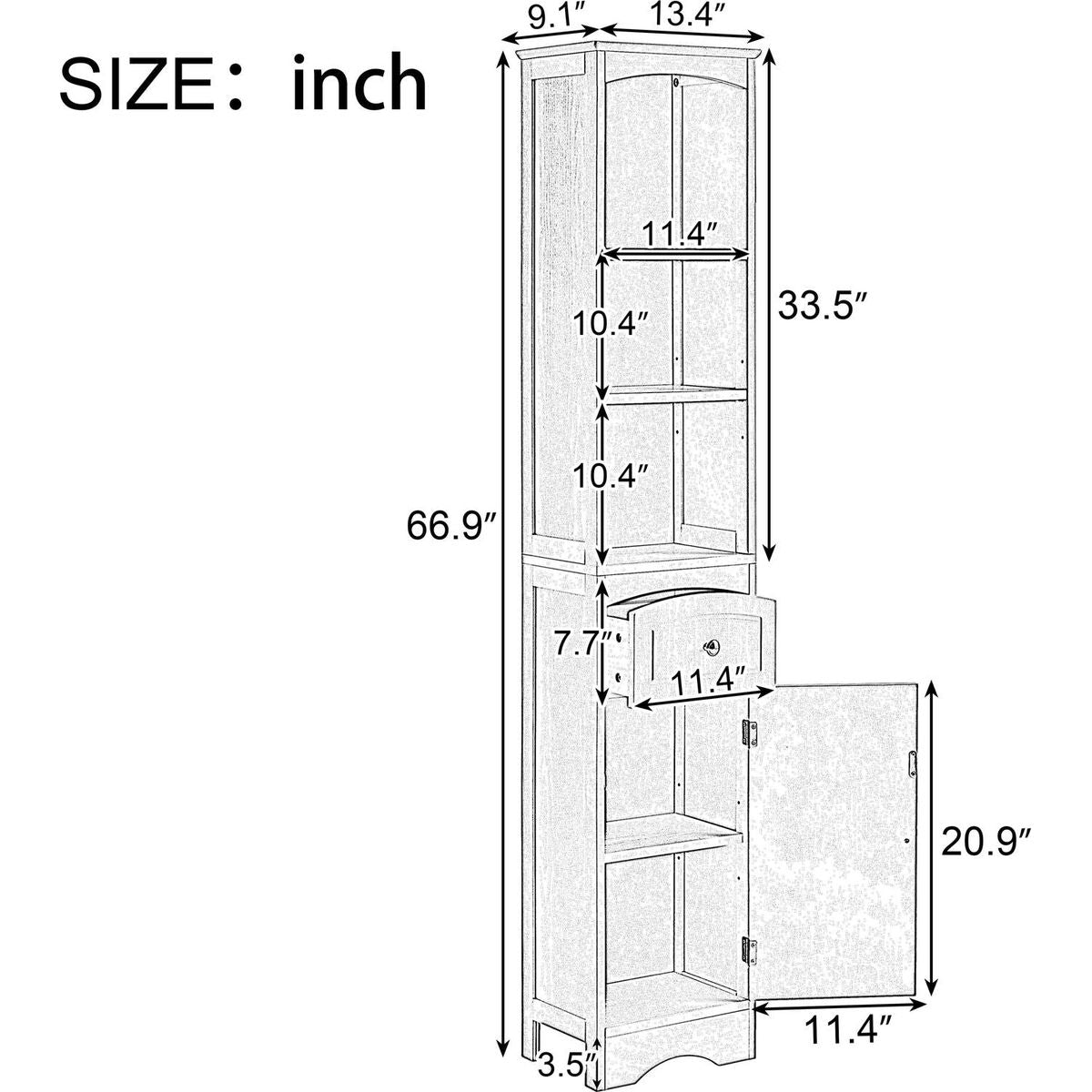 Tall Bathroom Cabinet, Freestanding Storage Cabinet with Drawer, MDF Board, Adjustable Shelf, Grey