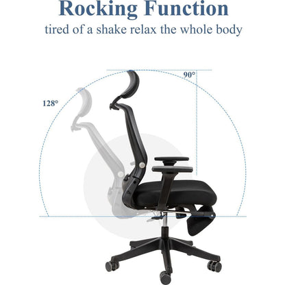 High Back Office Chair with 2d armrest and foot rest, tilt function max 128,Black