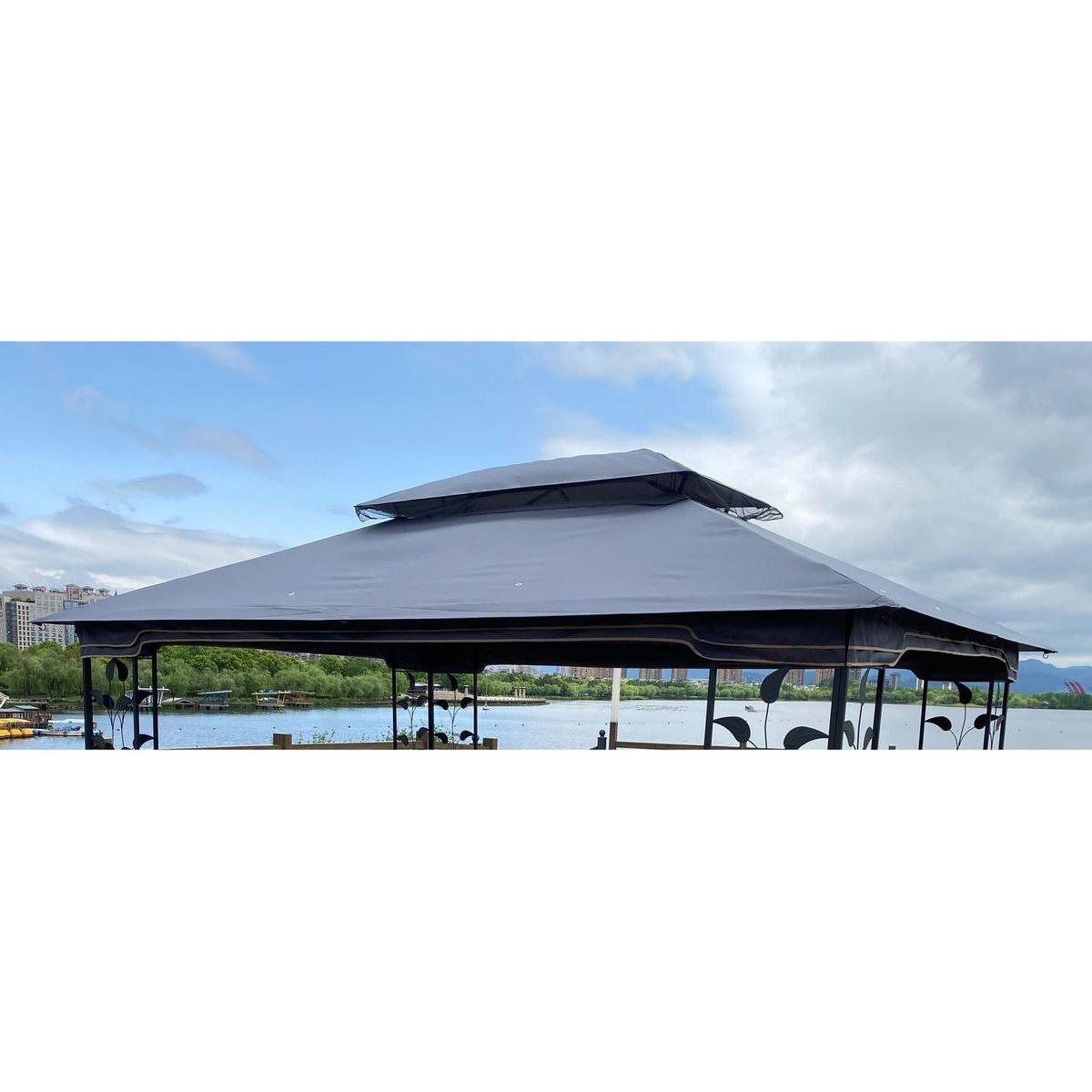 13x10 Ft Patio Double Roof Gazebo Replacement Canopy Top Fabric, Gray