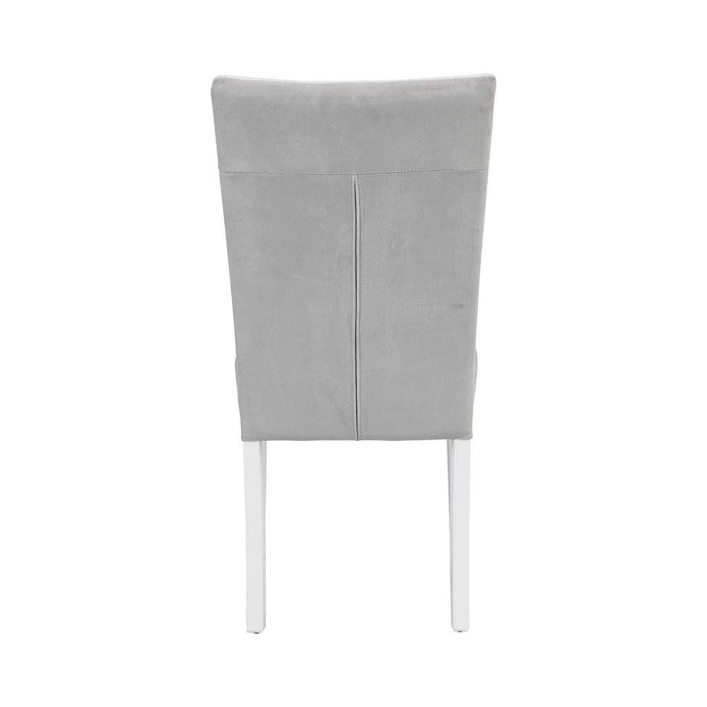 Elizaveta Side Chair (Set-2), Gray Velvet, Faux Crystal Diamonds &White High Gloss Finish