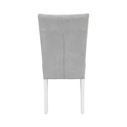 Elizaveta Side Chair (Set-2), Gray Velvet, Faux Crystal Diamonds &White High Gloss Finish