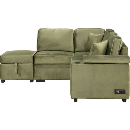 87.4" Sleeper Sofa Bed,2 in 1 Pull Out sofa bed L Shape Couch with Storage Ottoman for Living Room,Bedroom Couch and Small Apartment, Green