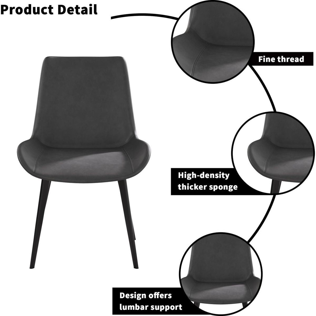 Modern Dining Chair Living Room Black Metal Leg Dining Chair-Grey-4pcs/ctn