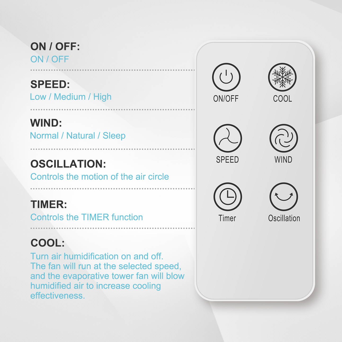 Mist Tower Fan, 12 Speeds & 3 Modes Settings Standing Fan, 15 Hour Timing Closure Cooling Fan, Low Noise, 43 Inches, White