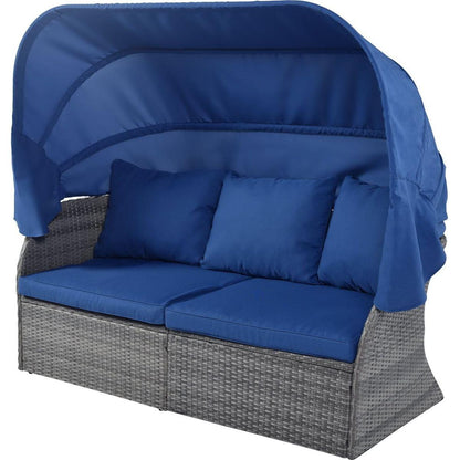 Outdoor Patio Furniture Set Daybed Sunbed with Retractable Canopy Conversation Set Wicker Furniture