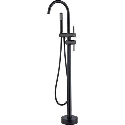 Floor Mount Bathtub Faucet Freestanding Tub Filler Matte Black Standing High Flow Shower Faucets with Handheld Shower Mixer Taps Swivel Spout