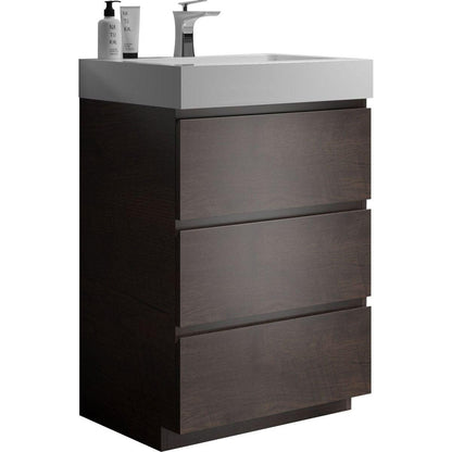 Alice 24" Walnut Bathroom Vanity with Sink, Large Storage Freestanding Bathroom Vanity for Modern Bathroom, One-Piece White Sink Basin without Drain and Faucet