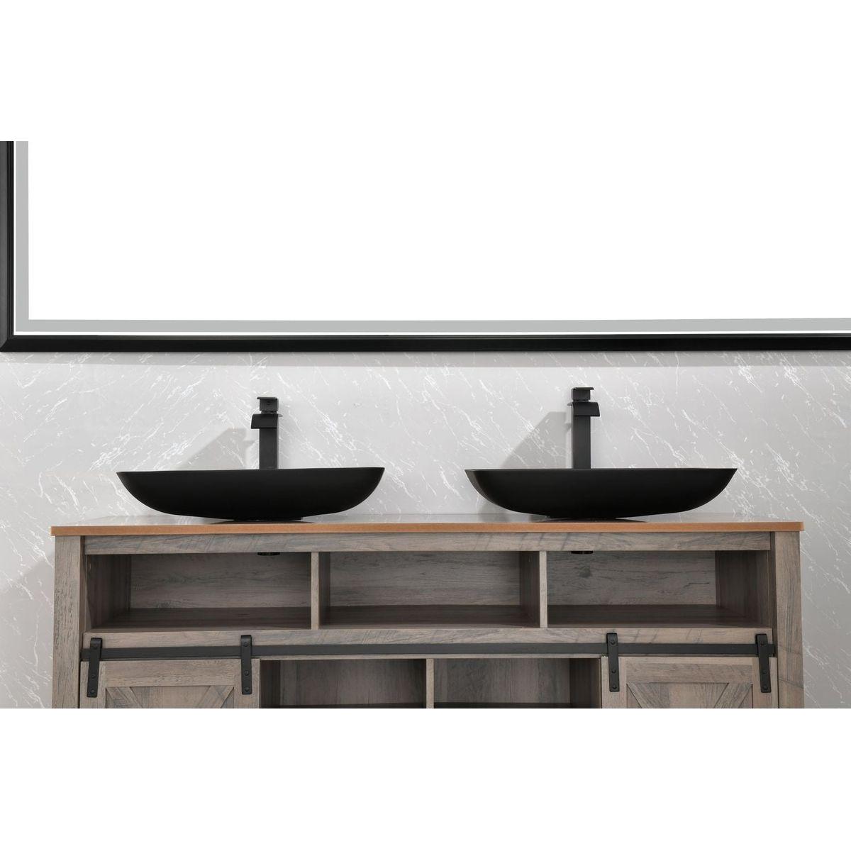 14.38" L -22.25" W -4-3/8 in. H Matte Shell Glass Rectangular Vessel Bathroom Sink in Black with Faucet and Pop-Up Drain in Matte Black