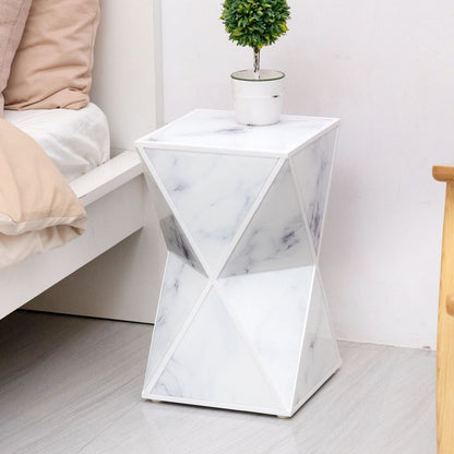 Geometry End Table, Glass Nightstand, Marble Table, White Table for Bedroom Living Room