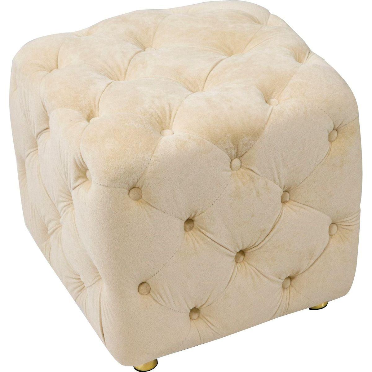 Beige Modern Velvet Upholstered Ottoman, Exquisite Small End Table, Soft Foot Stool, Dressing Makeup Chair, Comfortable Seat for Living Room, Bedroom, Entrance