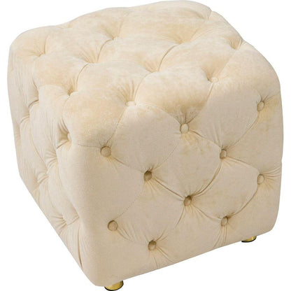 Beige Modern Velvet Upholstered Ottoman, Exquisite Small End Table, Soft Foot Stool, Dressing Makeup Chair, Comfortable Seat for Living Room, Bedroom, Entrance