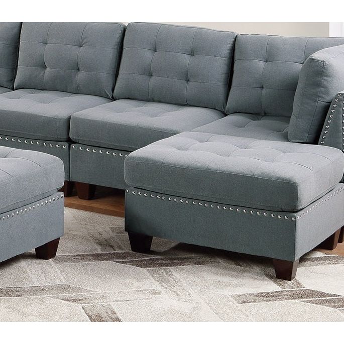 Modular Sectional 9pc Set Living Room Furniture Corner Sectional Tufted Nail heads Couch Gray Linen Like Fabric 3x Corner Wedge 4x Armless Chairs and 2x Ottomans