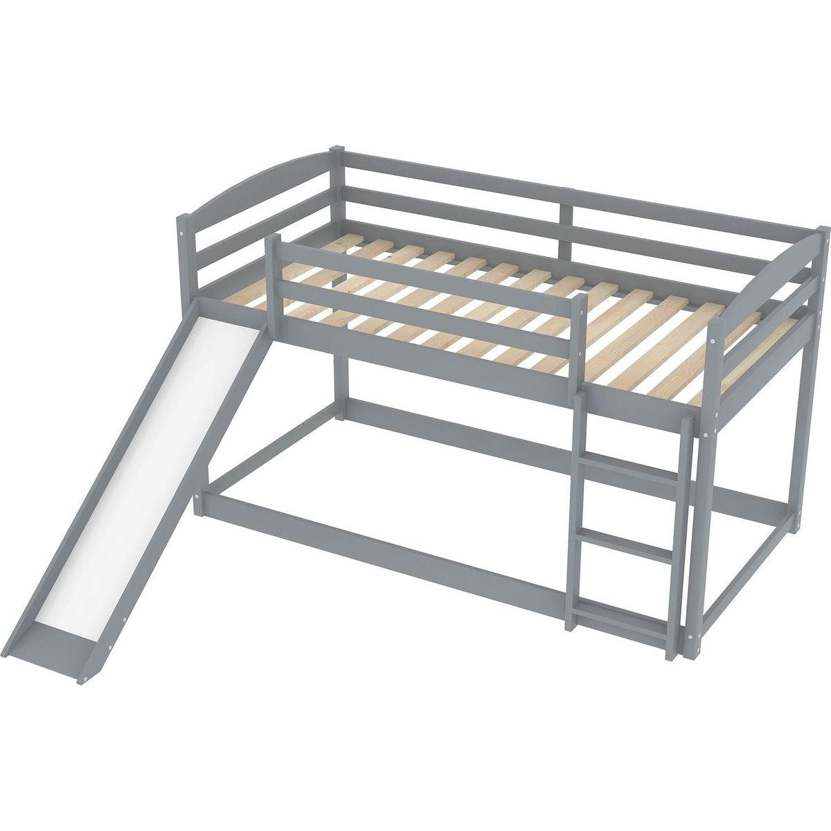 Twin over Twin Bunk Bed with Convertible Slide and Ladder, Gray