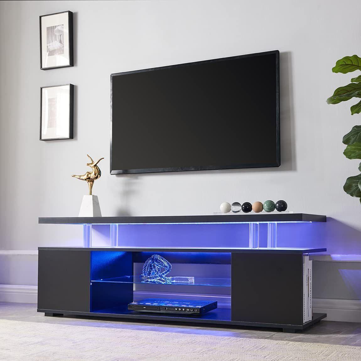 TV Stand for 65 Inch TV LED Gaming Entertainment Center Media Storage Console Table with Large Side Cabinet for Living Room(Black)