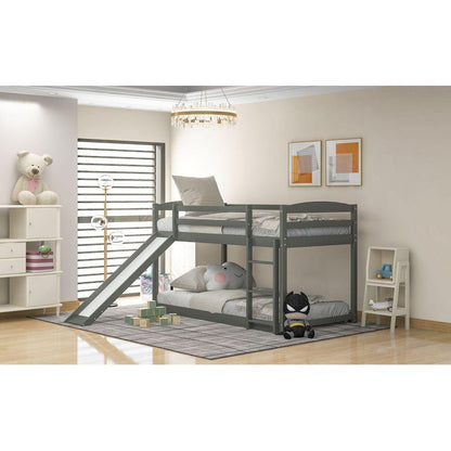 Twin over Twin Bunk Bed with Convertible Slide and Ladder, Gray