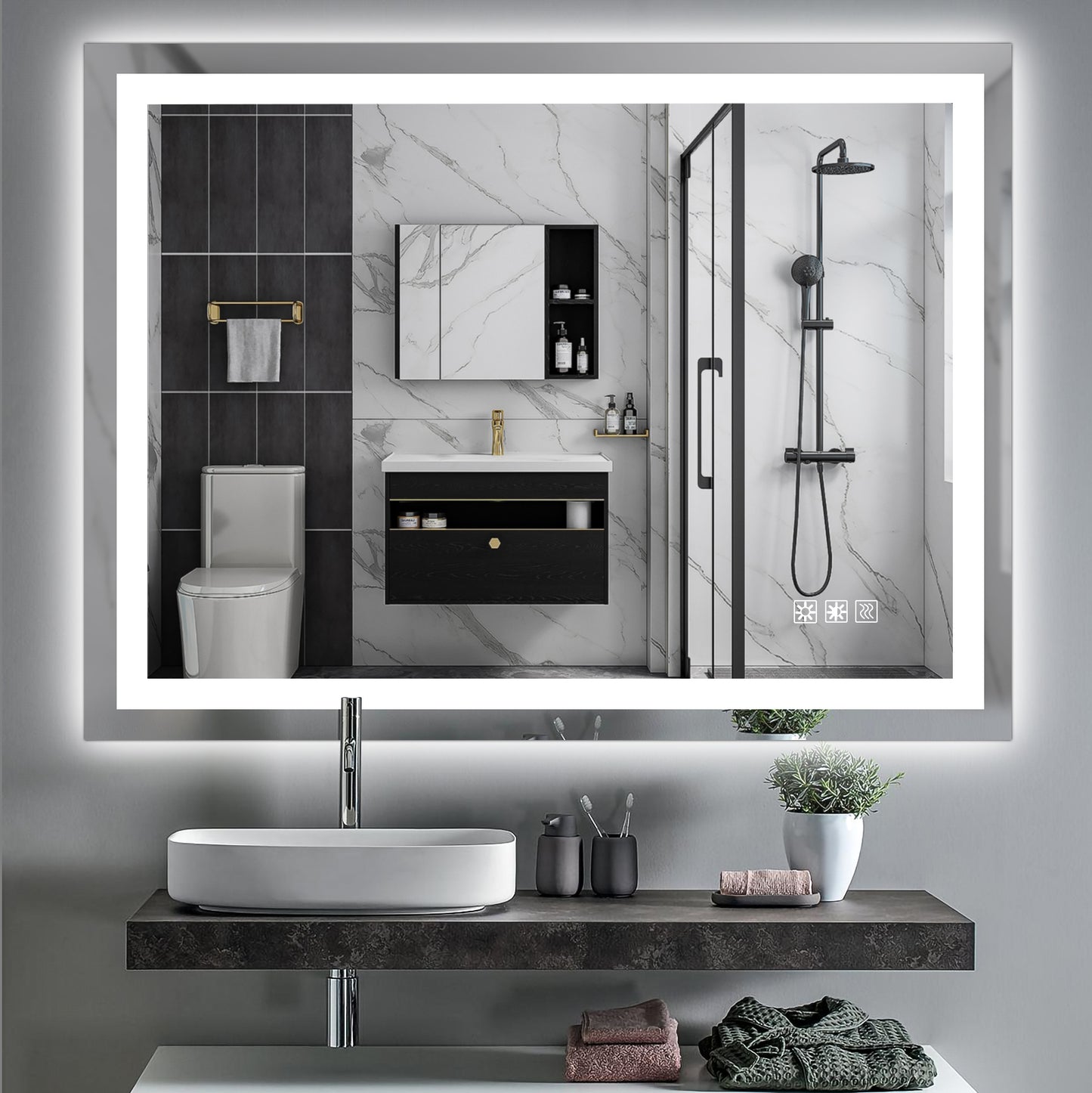 LED Bathroom Mirror 48x 36 Inch with lights, anti-Fog & Dimming Led Bathroom Vanity Mirror