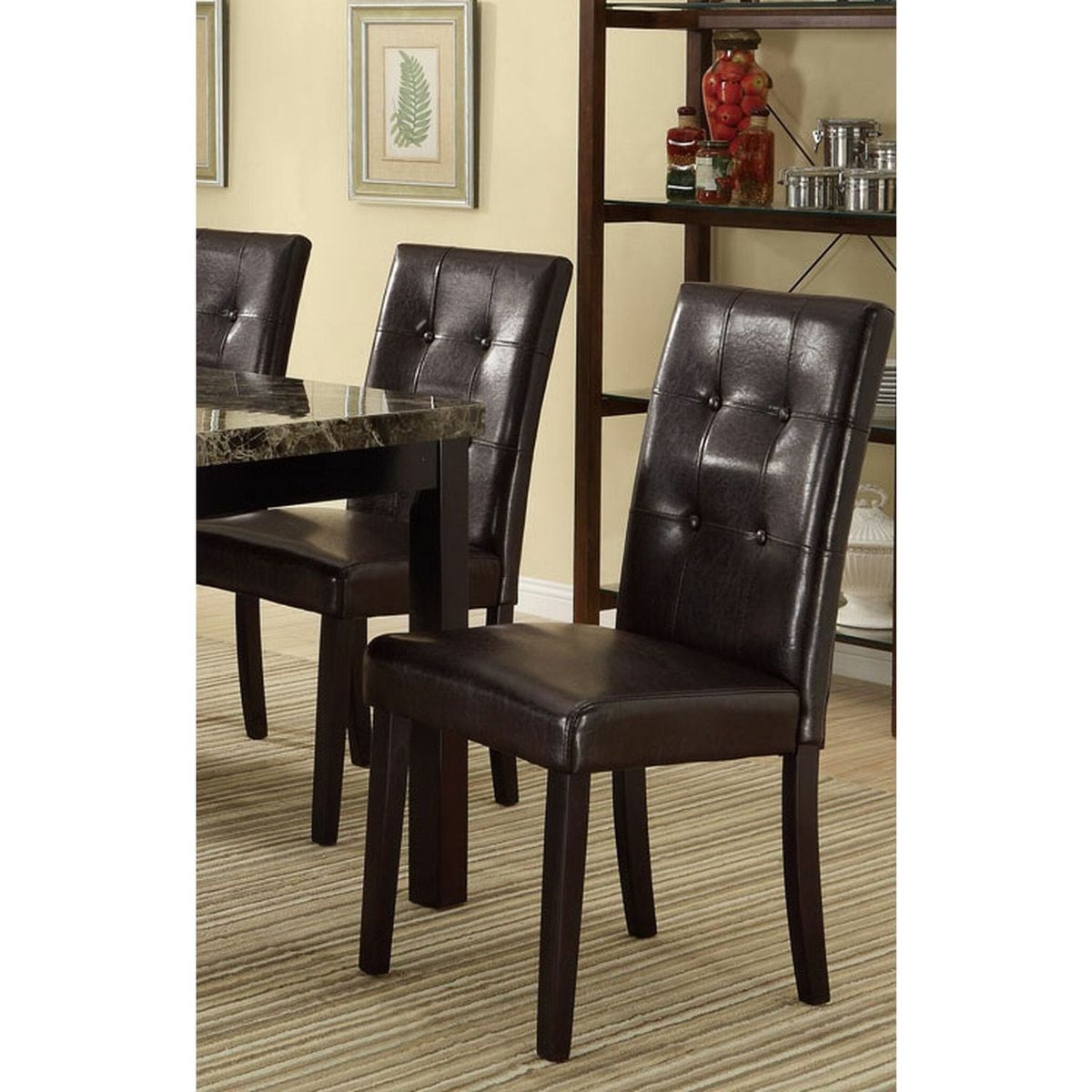 Set of 2pc Chairs Breakfast Dining Dark Brown PU / Faux Leather Tufted Upholstered Chair