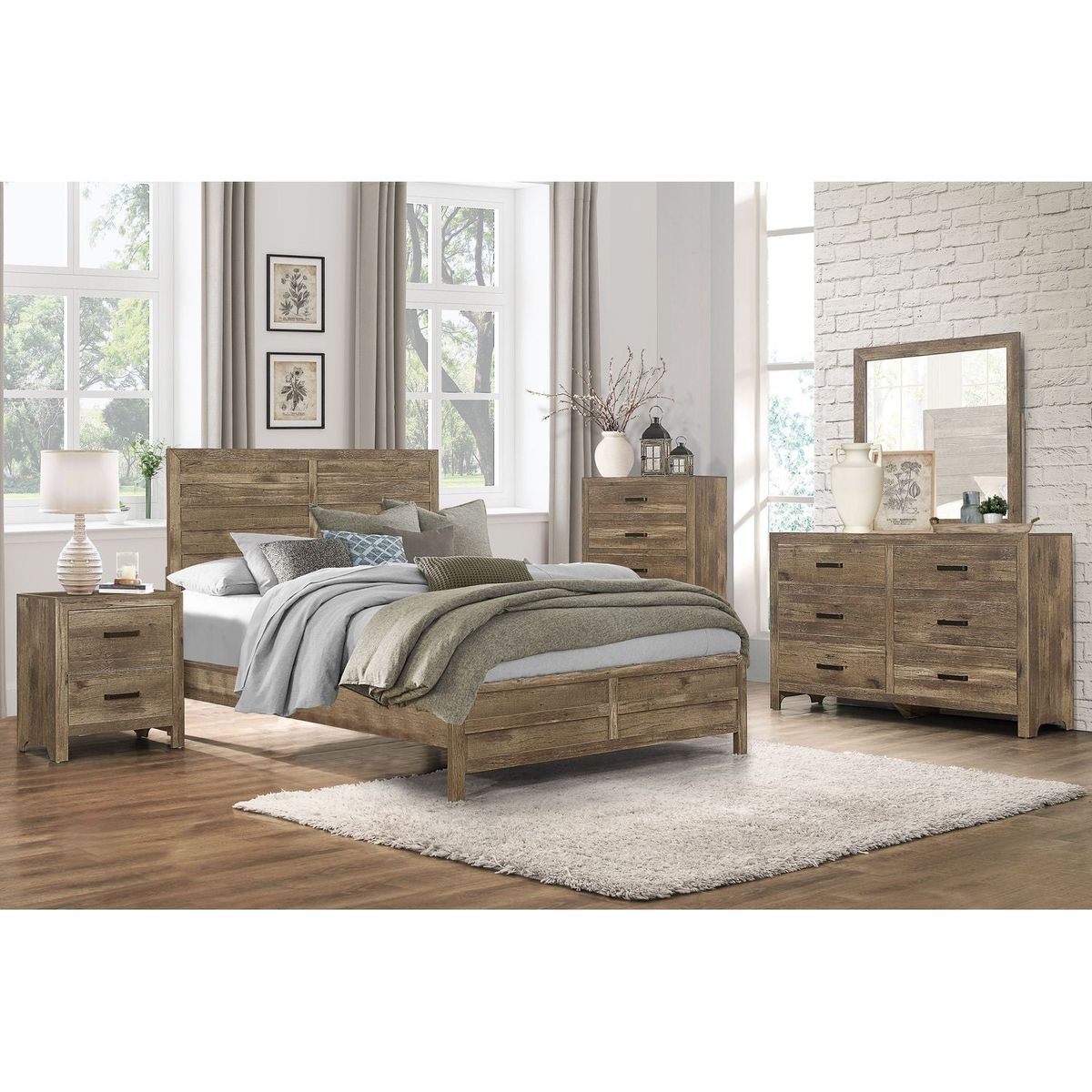 Bedroom Wooden Nightstand 1pc Weathered Pine Finish 2x Drawers Transitional Style Furniture