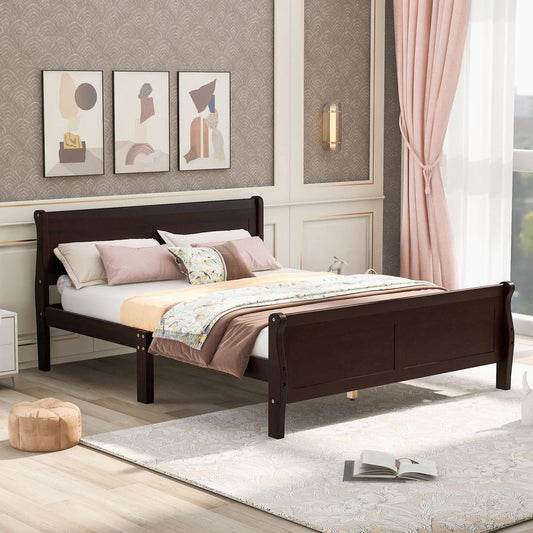 Full Size Wood Platform Bed with Headboard and Wooden Slat Support (Espresso) - Streamdale Furniture