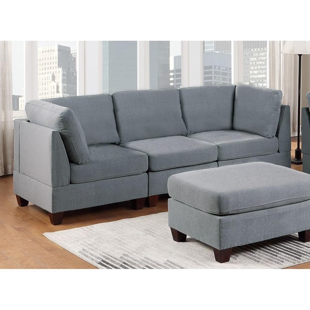 Modular Sofa Set 6pc Set Living Room Furniture Sofa Loveseat Couch Grey Linen Like Fabric 4x Corner Wedge 1x Armless Chair and 1x Ottoman