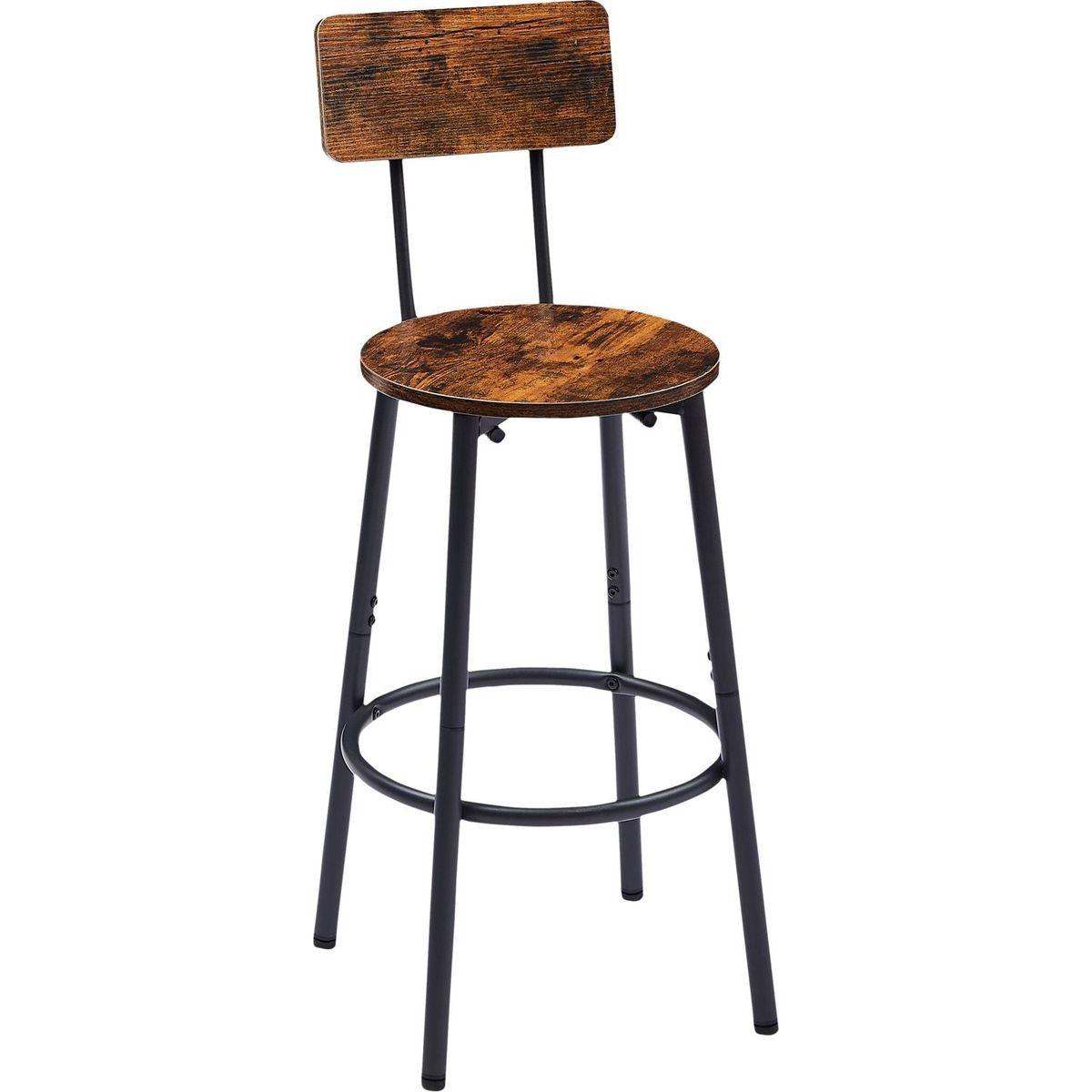 Round bar stool set with shelves, stool with backrest Rustic Brown, 23.6" Dia x 35.4" H - Streamdale Furniture