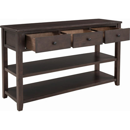 Retro Design Console Table with Two Open Shelves, Pine Solid Wood Frame and Legs for Living Room (Espresso)