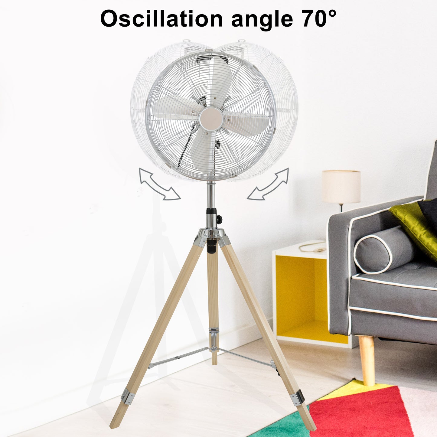 Retro Tripod Fan, Home Air Circulation Nostalgic Vertical Fan, 3 Speeds, Adjustable Height, Silver-16 Inch, 16 Inch