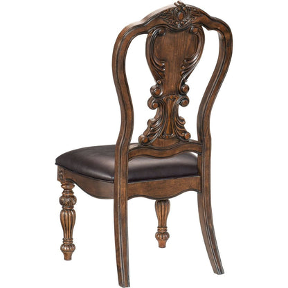 Traditional Formal Dining Side Chairs set of 2pc Dark Oak Finish Wood Frame Faux Leather Upholstered Padded Seat