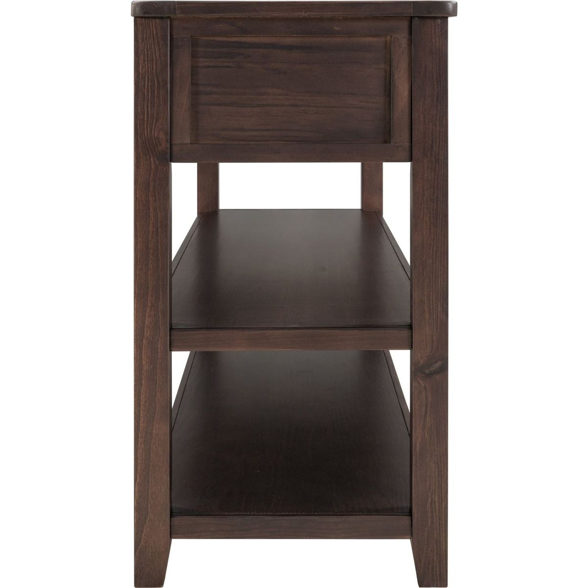 Retro Design Console Table with Two Open Shelves, Pine Solid Wood Frame and Legs for Living Room (Espresso)