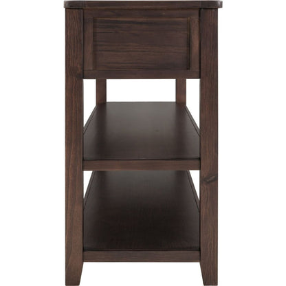 Retro Design Console Table with Two Open Shelves, Pine Solid Wood Frame and Legs for Living Room (Espresso)