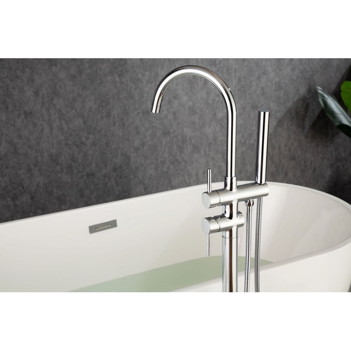 Floor Mount Bathtub Faucet Freestanding Tub Filler Matte Black Standing High Flow Shower Faucets with Handheld Shower Mixer Taps Swivel Spout