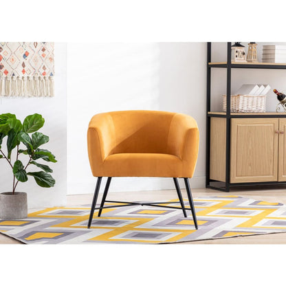 Luxurious Design 1pc Accent Chair Yellowish Orange Velvet Clean Line Design Fabric Upholstered Black Metal Legs Stylish Living Room Furniture