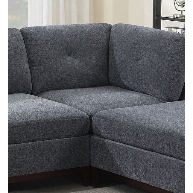 Ash Grey Chenille Fabric Modular Sectional 6pc Set Living Room Furniture U-Sectional Couch 2x Corner Wedge 2x Armless Chairs and 2x Ottomans Tufted Back Exposed Wooden Base