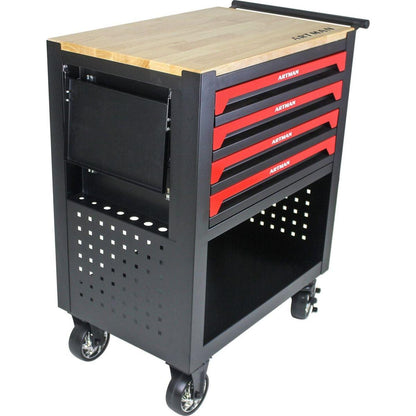 4 DRAWERS MULTIFUNCTIONAL TOOL CART WITH TOOL SET AND WOODEN TOP