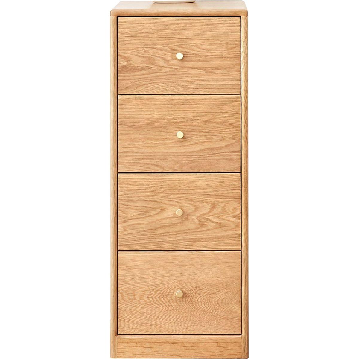 Solid Oak Bedside Table Storage Cabinet for Living Room - Free-Standing Corner Cabinets Storage Table-Four Drawers