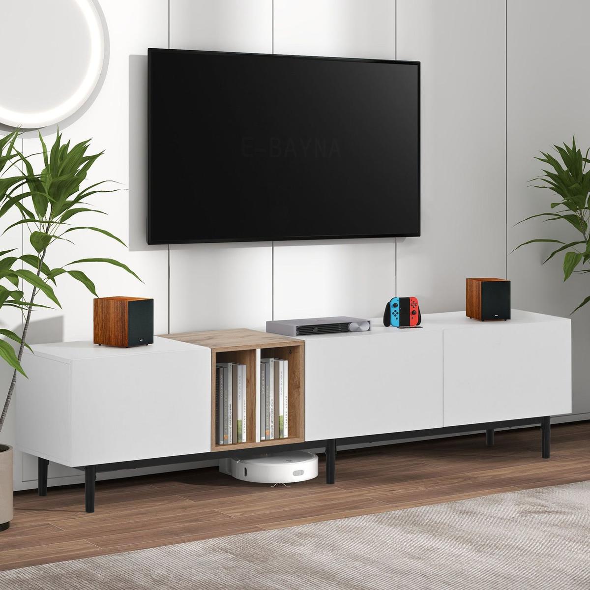 Modern TV Stand for 80" TV with 3 Doors, Media Console Table, Entertainment Center with Large Storage Cabinet for Living Room, Bedroom