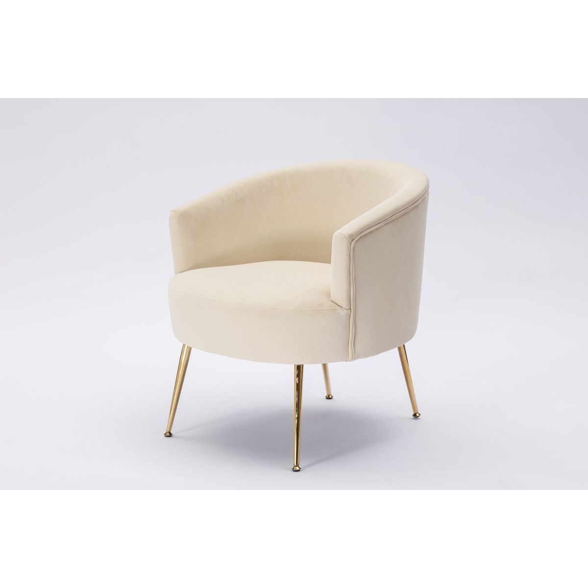 Velvet Armchair Accent Tub Barrel Chair With Gold Metal Legs, Beige