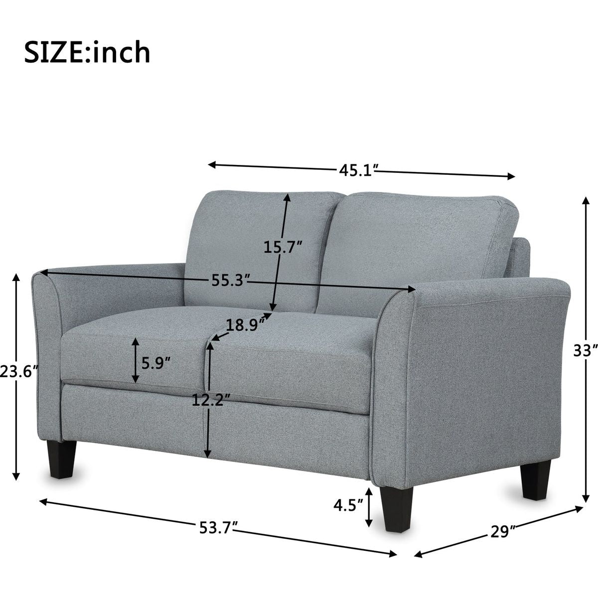 Living Room Furniture Love Seat Sofa Double Seat Sofa (Loveseat Chair)(Gray)