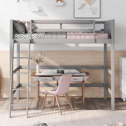 Solid Wood Twin Size Loft Bed with Ladder (Gray)