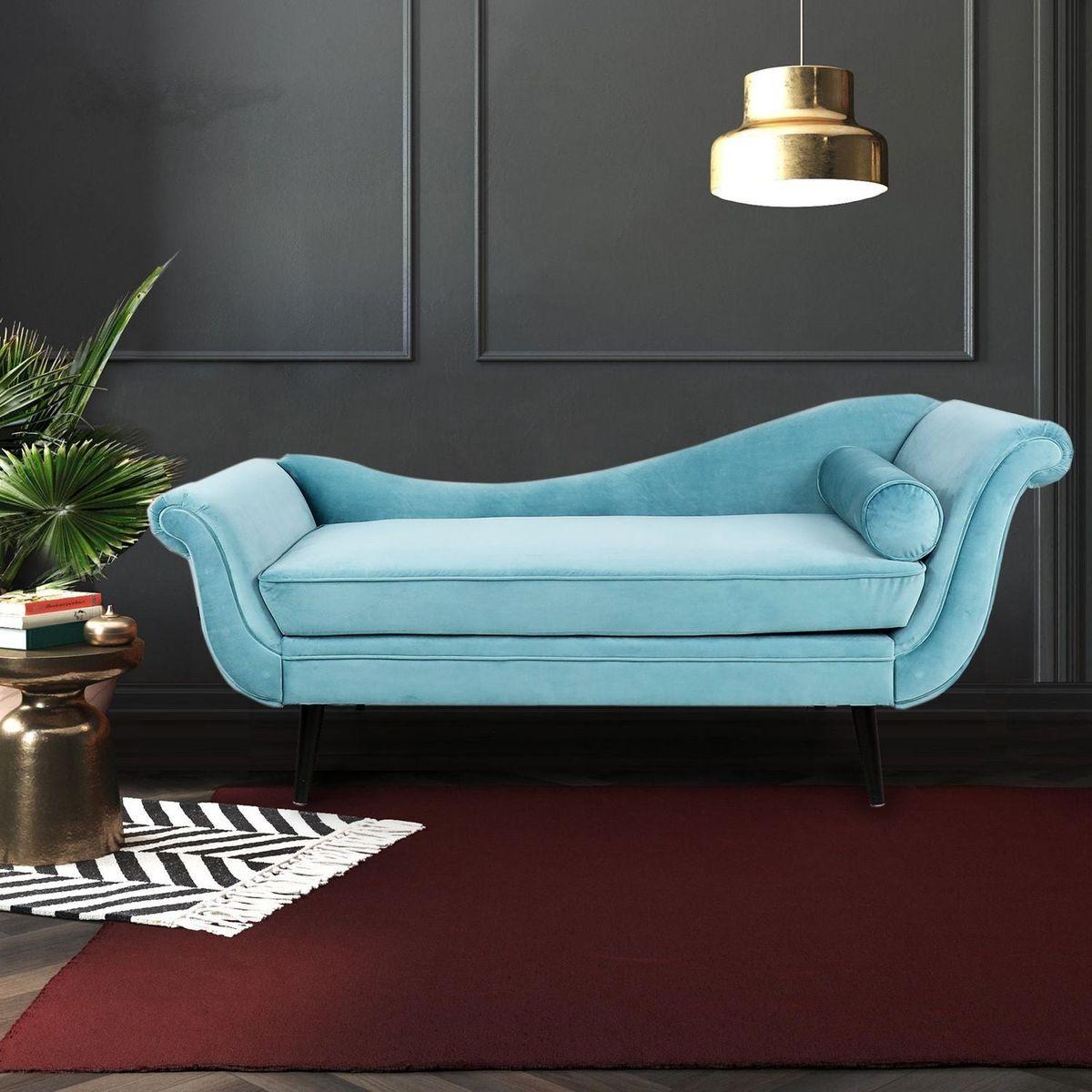 House 69" Modern Chaise Lounge for Bedroom, Office, Living Room with Turquoise Velvet Fabric - Streamdale Furniture