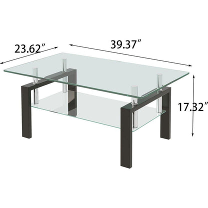 Tempered Clear Glass Coffee Table, 2-Layers Coffee Table Living Room Center Table