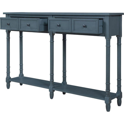 Console Table Sofa Table Easy Assembly with Two Storage Drawers and Bottom Shelf for Living Room, Entryway (Antique Navy)