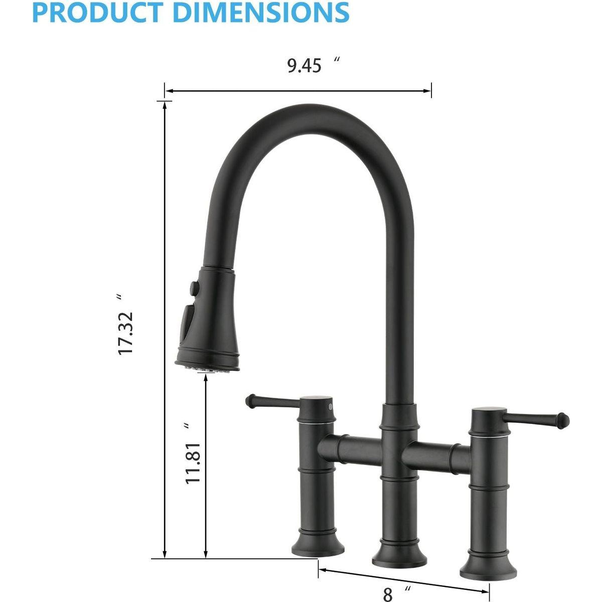 Double Handle Bridge Kitchen Faucet With Pull-Down Spray Head