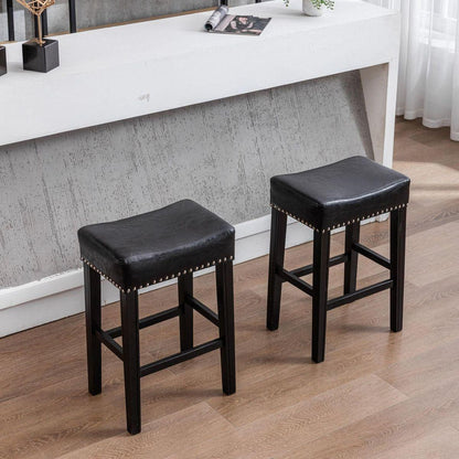 Counter Height 26" Bar Stools for Kitchen Counter Backless Faux Leather Stools Farmhouse Island Chairs (26 Inch, Black, Set of 2)