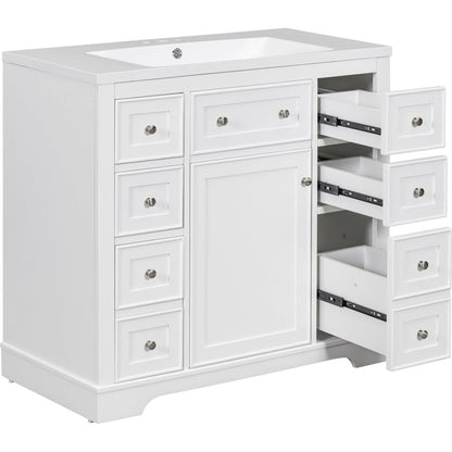 36" Bathroom Vanity with Sink Combo, One Cabinet and Six Drawers, Solid Wood and MDF Board, White