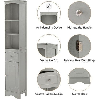 Tall Bathroom Cabinet, Freestanding Storage Cabinet with Drawer, MDF Board, Adjustable Shelf, Grey