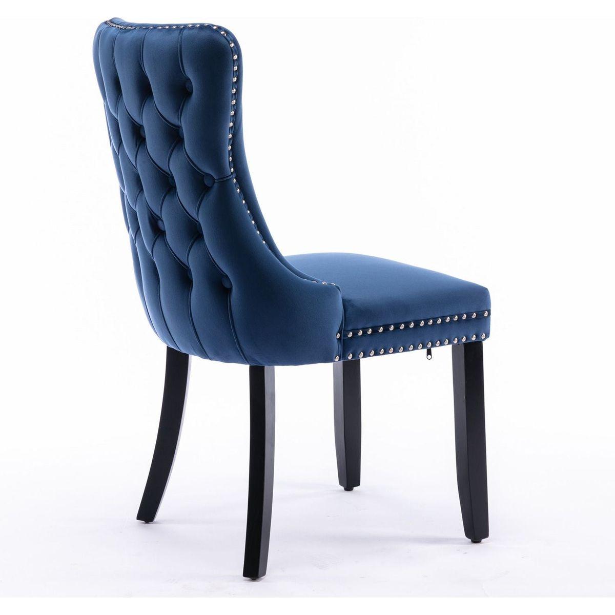 Upholstered Wing-Back Dining Chair with Backstitching Nailhead Trim and Solid Wood Legs, Set of 2, Blue, 8809BL, KD