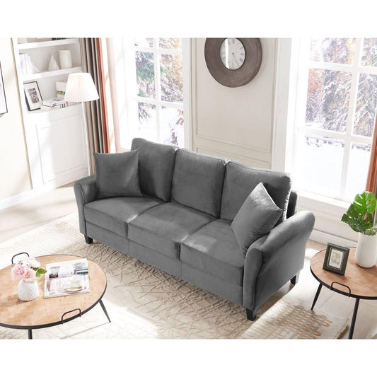 Modern Velvet Couch with 2 Pillow, 78 Inch Width Living Room Furniture, 3 Seater Sofa with Plastic Legs